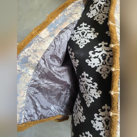 Chinese Style Womens Faux Fur Trim Embroidered Jacket Stand Collar Knot Closure - Picture 6 of 13